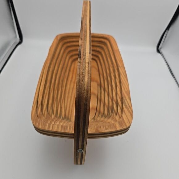 Vintage Deep Spring Collapsible Handcrafted Wood Basket Foldable Oval Home Decor - Picture 3 of 8